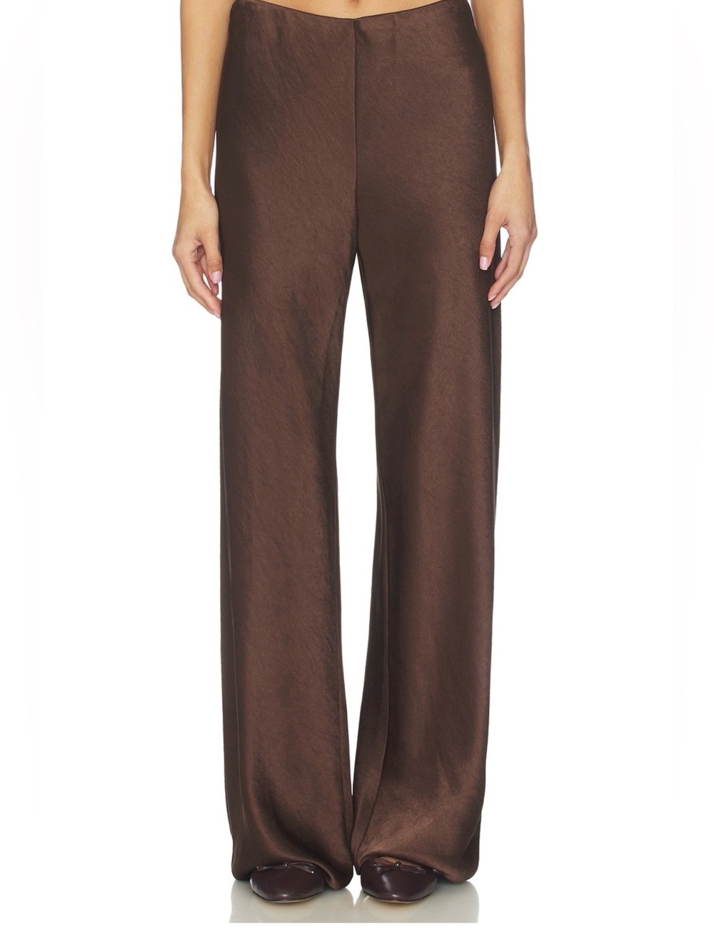 Vince High-Waist Fluid Satin Bias Pants in Espresso